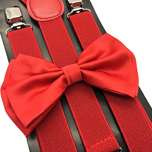 Awesome Dark Red Wedding Accessories Adjustable Bow Tie & Suspenders
