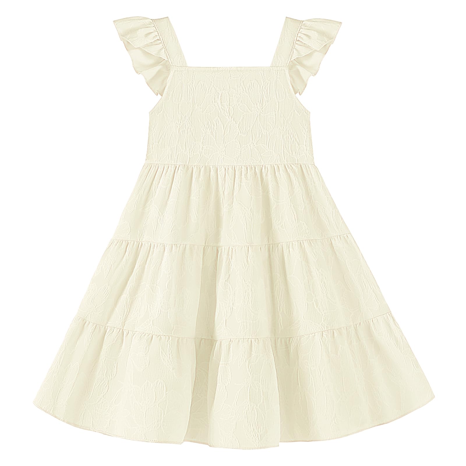 Photo 1 of Dalukit Toddler Baby Girls Dress Sleeveless Ruffle Baby Girls Summer Dress Casual Solid Floral Little Kid Boho Beach Sundress Cream