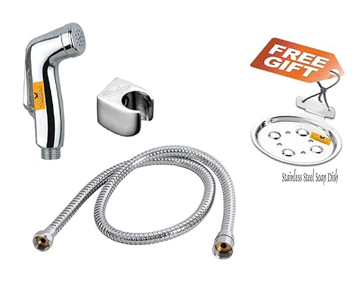 Make In India Health Faucets Shower Toilet Jet Spray Sliver Shine With 1 Meter Flexible Hose With Wall Bracket