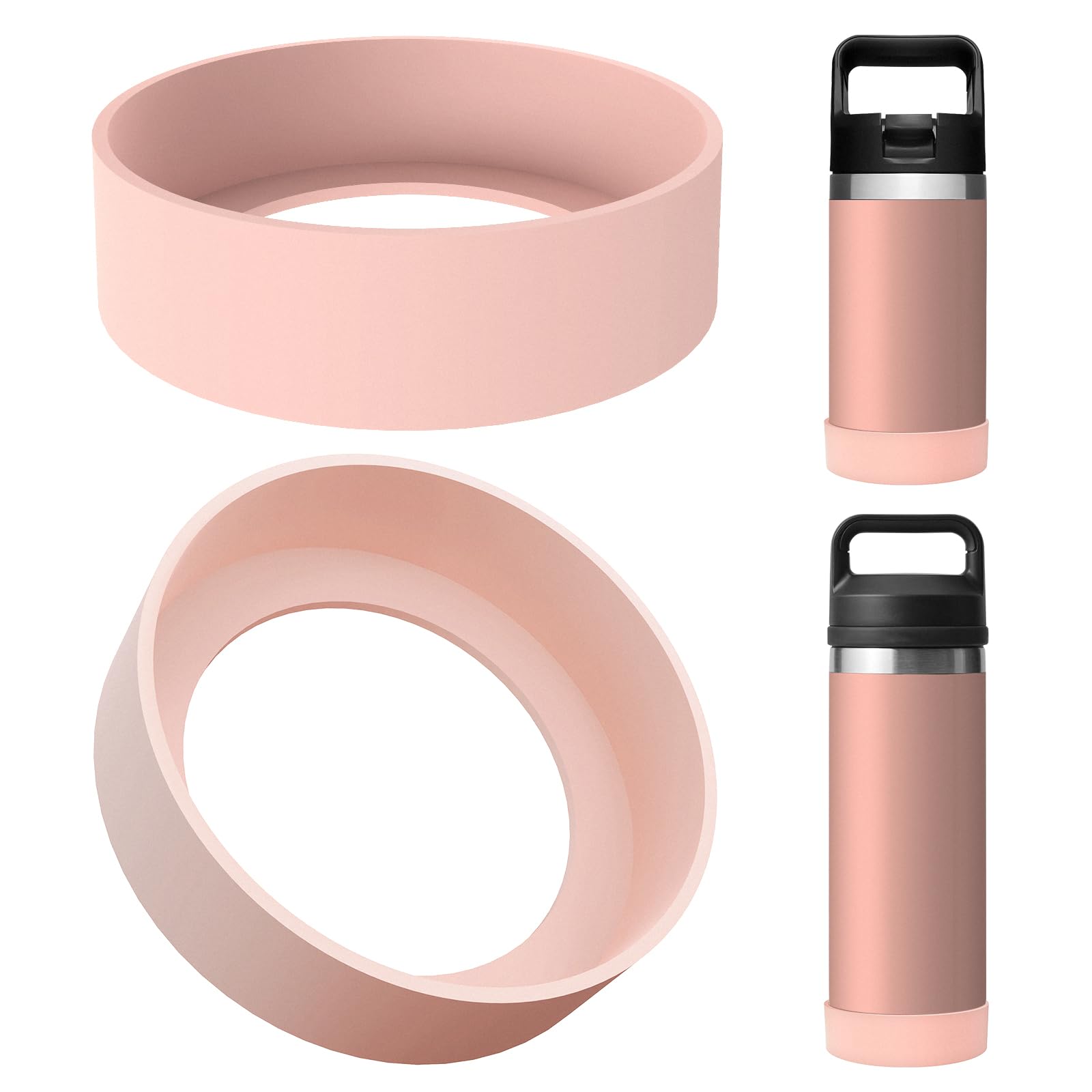 Linkidea 2 Pack Water Bottle Anti Spill Boot Compatible with YETI Rambler Jr. Kids Bottle 12oz, Bottle 12oz/18oz, Yonder 20oz/25oz, Silicone Anti-Slip Bottle Bottom Sleeve Cover, Ice Pink, CPS-017-06