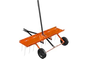 PPOLB 40 Inch Orange Tow-Behind Dethatcher with 20 Spring Steel Tines, Pull Dethatcher for Outdoor Yard Care, Garden Farm Grass Tractor Rake to Remove Thatch, Leaves and Needles from Large Lawn Areas