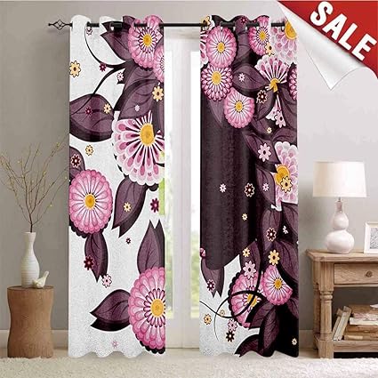 Nature Window Curtain Fabric Portrait Of Flower Girl With Floral