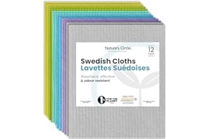 Nature's Circle 12 Pack - Swedish Dish Cloths for Cleaning - Sponge Cloth for use as Kitchen Dishcloth - Reusable Paper Towel