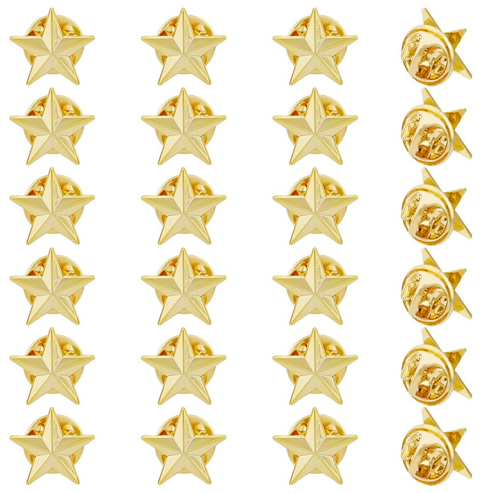 SUPERFINDINGS 24Pcs Alloy Star Brooch Pins with Clutch Back Light Gold Pentagram Pins Brooches Set Tiny 15mm Creative Geometric Badge Tie Tack for Backpack Clothes Jackets Decoration
