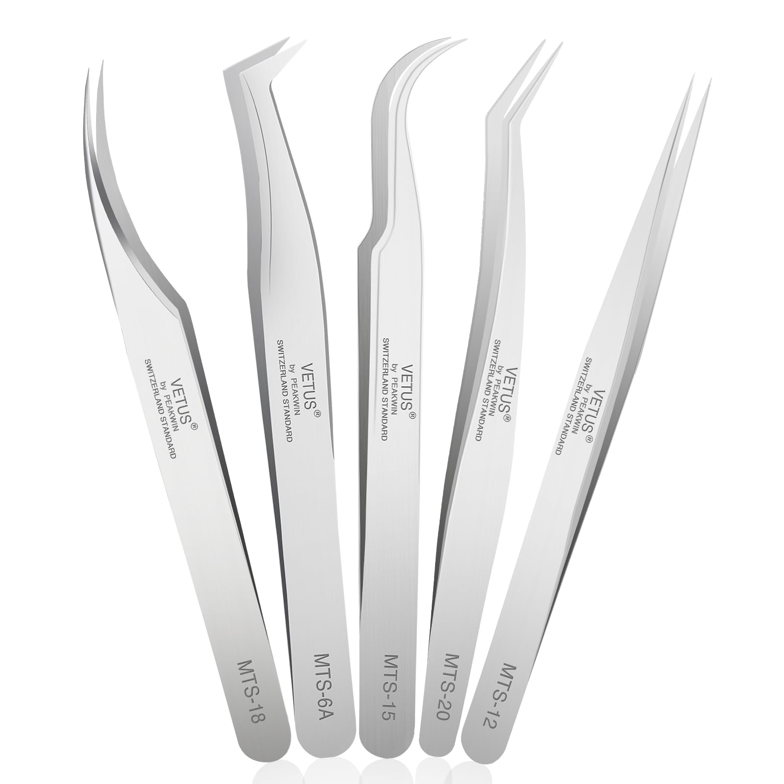 LZM Eyelash Extension Tweezers - 5PCS Precision Lash Tweezers Set for Individual Volume Eyelashes, Nail Art, Jewelry Making