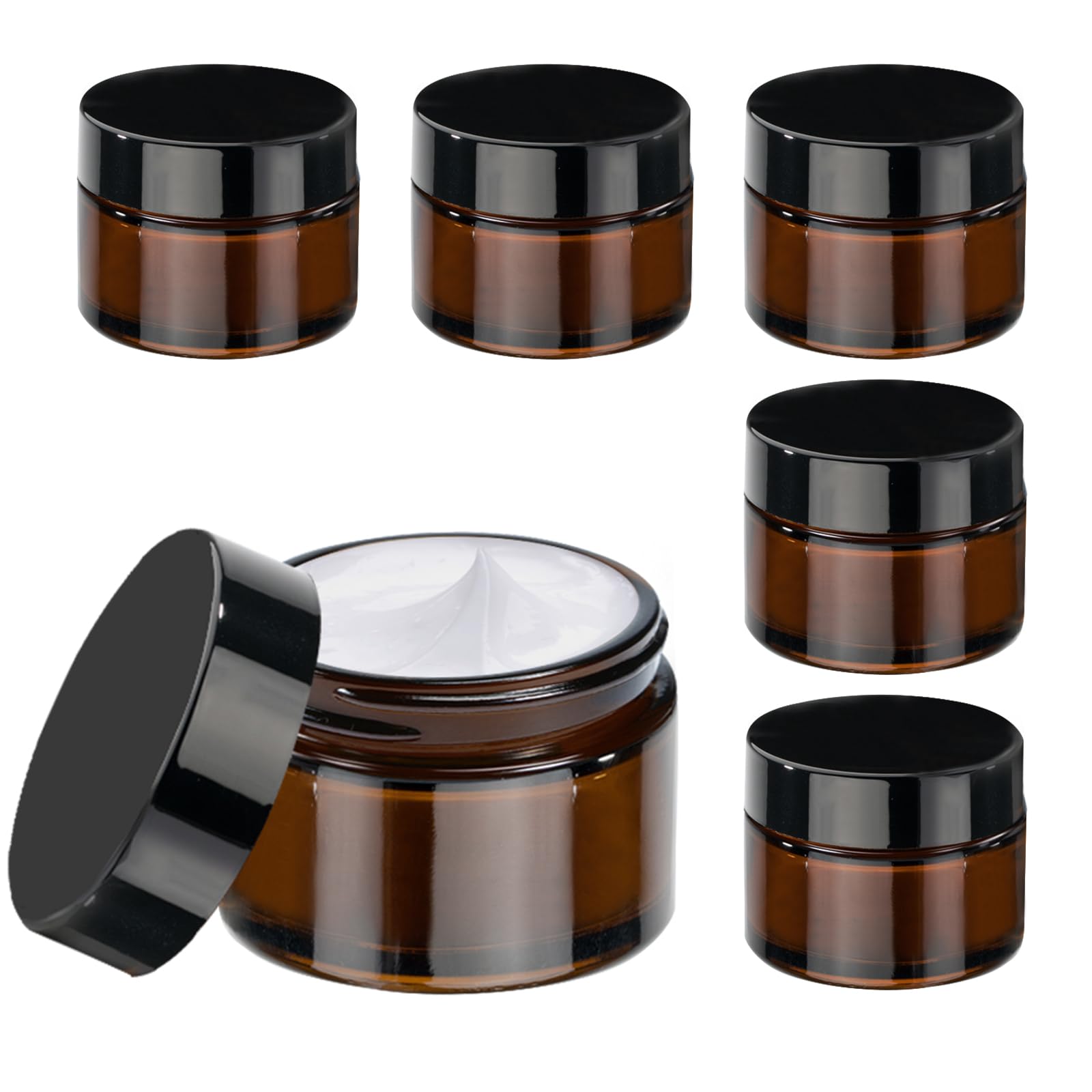 50ml Amber Glass Jars 6Pcs, GAUATO Cosmetic Jars with Lids Lotion Container, Empty Glass Pots Face Cream Lotion Storage Jar for Make Up, Sample, Travel Use