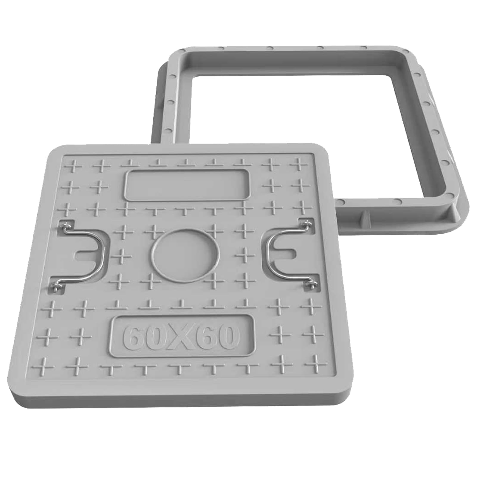 Photo 1 of ***FACTORY SEALED***24x24 Inch Square Manhole Cover and Frame, Solid Septic Tank Cover, Recessed Non-Slip Design with Handle, Suitable for Sewer, Septic Tank and Yard (Gray)