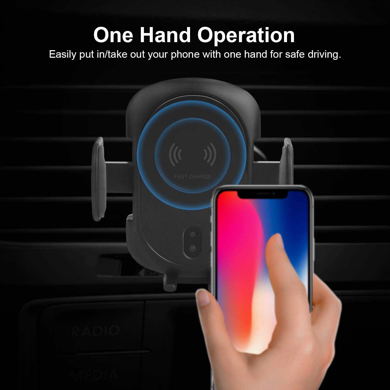 Wireless Car Charger,Sunvook Automatic Car Charger Air Vent Phone Holder Mount Stand Car Charger Automatic Infrared Sensing Holder 10W Fast Wireless Car Charger for Samsung Galaxy S8 S8 Plus S7 S7 Edge Note 8/5 Standard Charge for iPhone X/