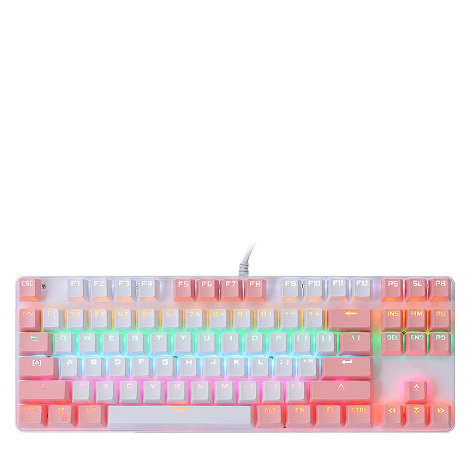 Keyboard Mechanical,Gaming 87 Key Mixed Light Computer Supplies for Desktop Laptop K100 for Ergonomic RGB Backlit Pen Mice/PC Notebook Mac(White&pink)