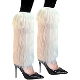 FHQHTH Fuzzy Faux Fur Leg Warmers Fur Heels Long Boots Cuff Cover has Elasticity One Pair Dionysia Boot cover Carnival 18"