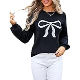 Sumleno Womens Fall Winter Casual Sweater Cute Bow Crewneck Long Sleeve Baggy Knit Sweatshirt Top Trendy Aesthetic Clothes