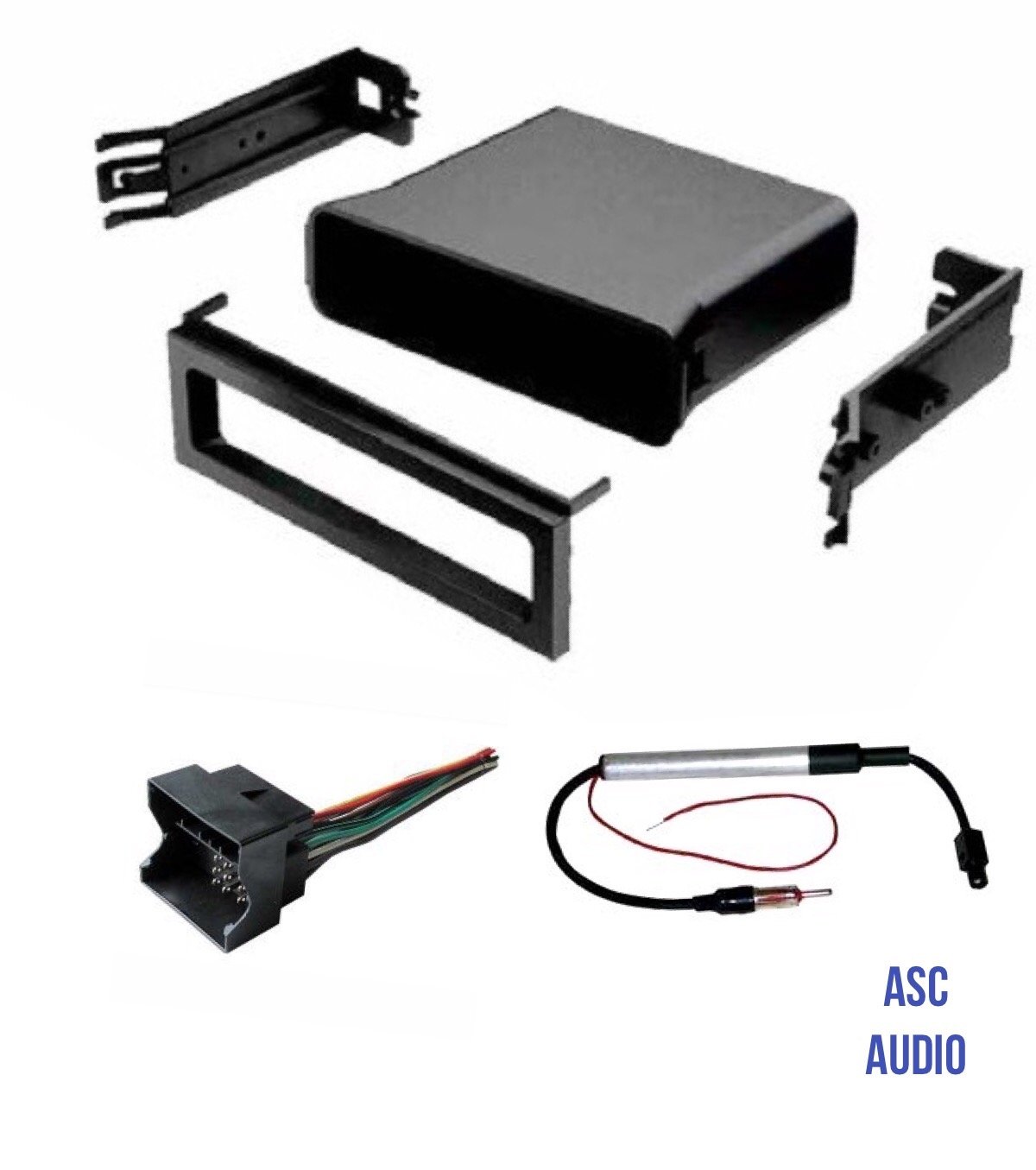 ASC Audio Car Stereo Dash Pocket Kit, Wire Harness, and Antenna Adapter for installing a Single Din Radio for select VW Volkswagen- See compatible Vehicles and info below