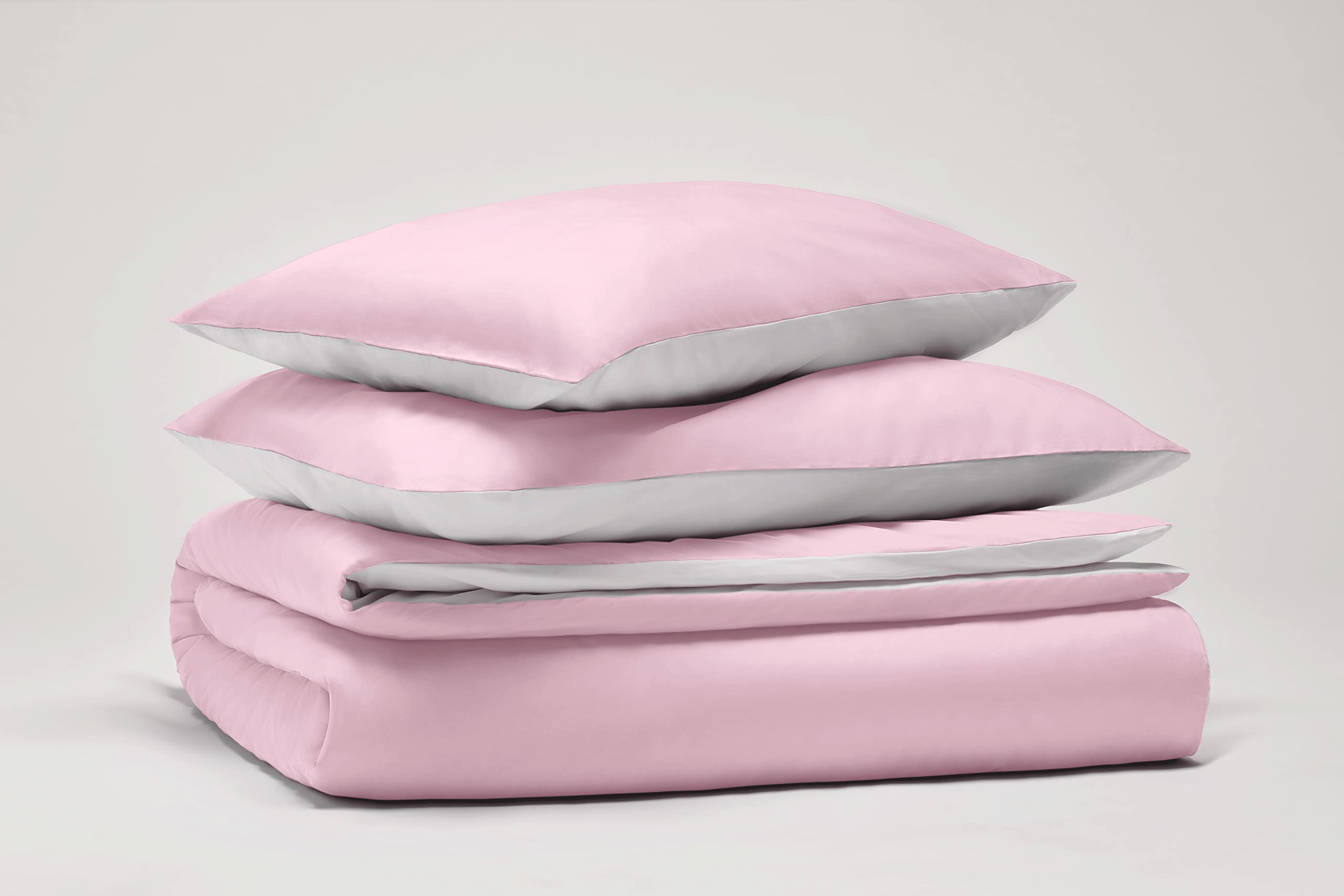 OSAMA Pantone™ Double Duvet Cover Set 255 x 200 cm, 100% Cotton Percalle 200 Thread Count, 2 Square, Double-Faced, Pink/White
