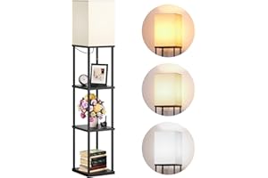 addlon Floor Lamps with Shelves, 4-Tier Modern Shelf Floor Lamp with 3CCT LED Bulb, Display Floor Lamp for Living Room, Bedroom and Office - Black