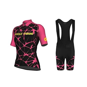 Uglyfrog Wear Radtrikot Damen Fahrradbekleidung Set Outdoor Sports Kurzarm Radfahren Jersey + Radfahren Latzhose Bib Shorts i