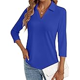 LYHIPSS 3/4 Length Sleeve Womens Tops Dressy Casual V Neck Polo Shirts Business Work Blouses 2025 Trendy Tunic Top