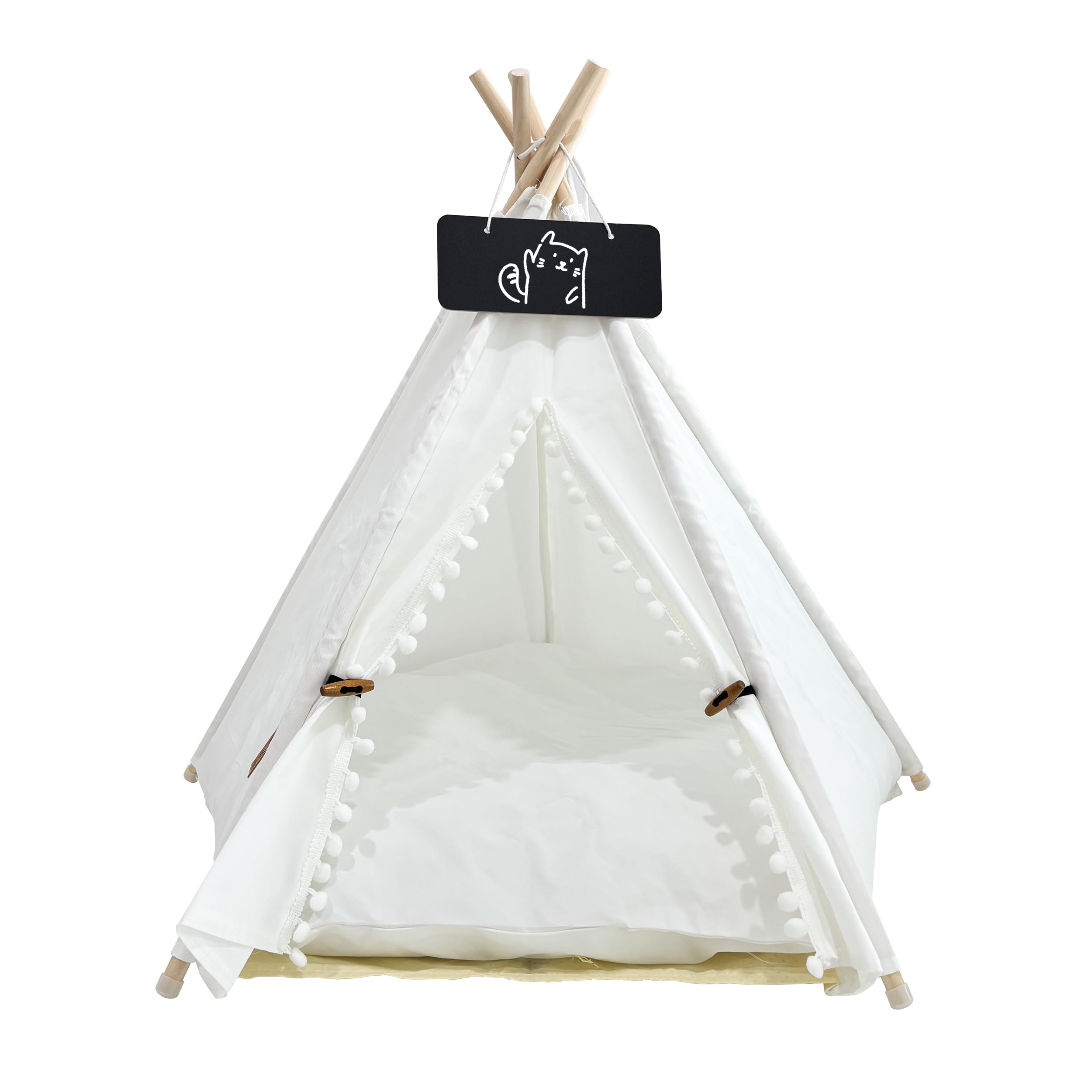 Photo 1 of Pet Tent/Tipi for Cats & Dogs - Washable Canvas, Foldable Pet Teepee with Anti-Slip Base & Detachable Cushion | Indoor/Outdoor Safe Shelter for Pets Up to 66lbs-White