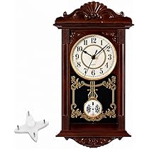 50s Wood＆Brass clock Clockswise Vintage Grandfather Wood-Looking Plastic Pendulum Wall