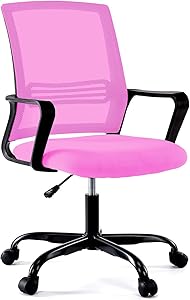 BHUTAN Home Office Chair Height Adjustable Upholstered Mesh Swivel Computer Office Ergonomic Desk Chair with Lumbar Support,Low-Back with Armrest (02L, Pink)