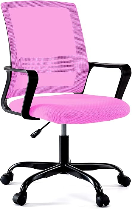 BHUTAN Home Office Chair Height Adjustable Upholstered Mesh Swivel Computer Office Ergonomic Desk Chair with Lumbar Support,Low-Back with Armrest (02L, Pink)