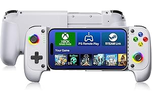 BRHE Wireless Phone Controller for iPhone/Android,Mobile Gaming Controller Support Xbox Game Pass, Steam Link,Cloud Gamepad for iOS with RGB Light