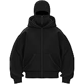 TOSTOK Men's Balaclava Hoodie Winter Double Layer Hooded Sweatshirt with zipper, Fleece-Lined Hip-Hop Hoodie