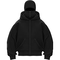 Zipper Hoodie With Built In Balaclava,Double Hooded Jacket Hoodie With Mask,Winter Hoodies Y2K Hoodie Casual Long Sleeve Zip Up Hoodie Women Plus Size