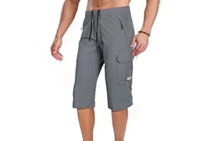 CAWEADW Men's Outdoor Hiking Shorts Quick Dry Stretchy 3/4 Capri Pants Cargo Shorts Male