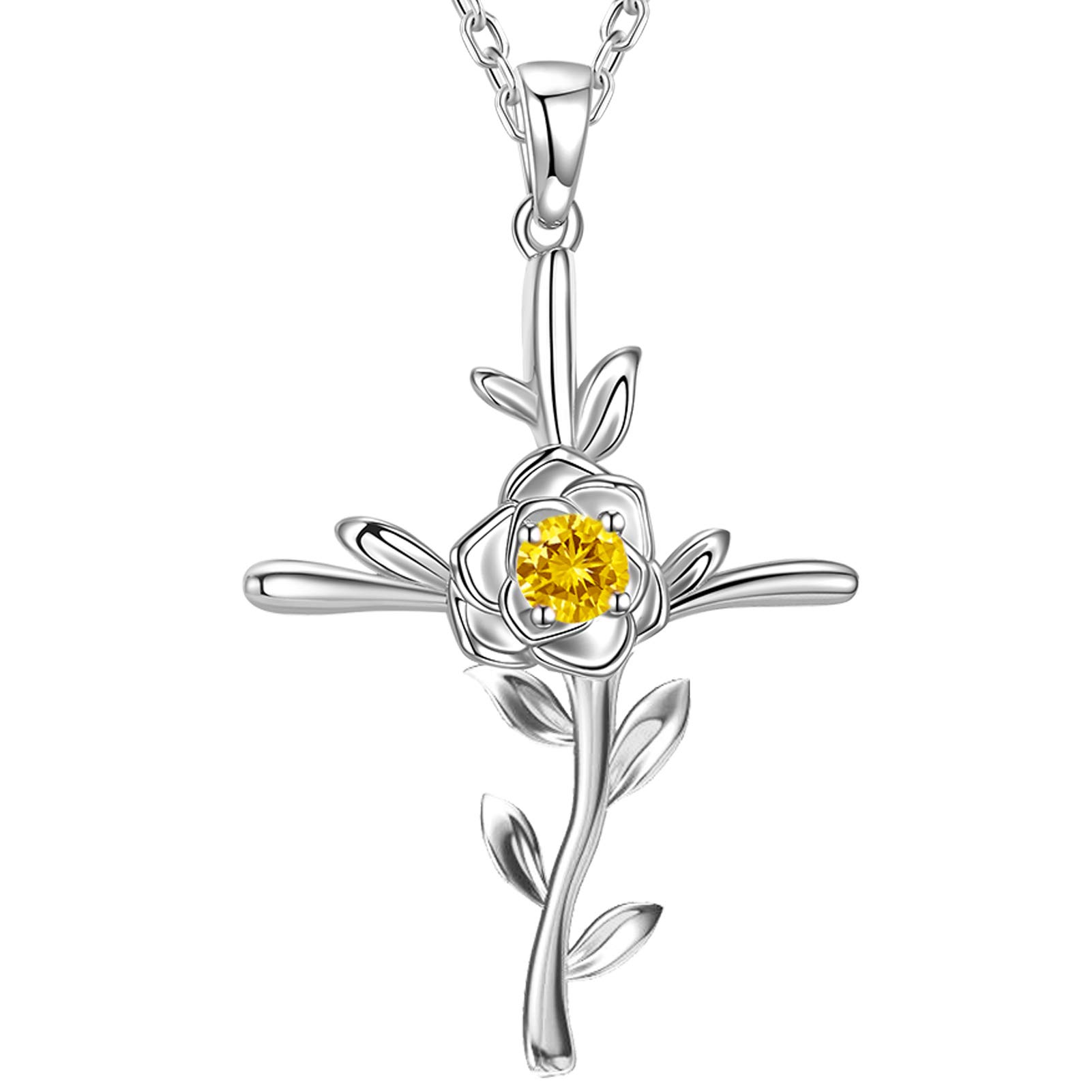 GinoMay Mothers Day Birthday Gifts for Women November Birthstone Necklace Citrine Mum Wife Love Rose Flower Jewellery Her Sterling Silver — image 1