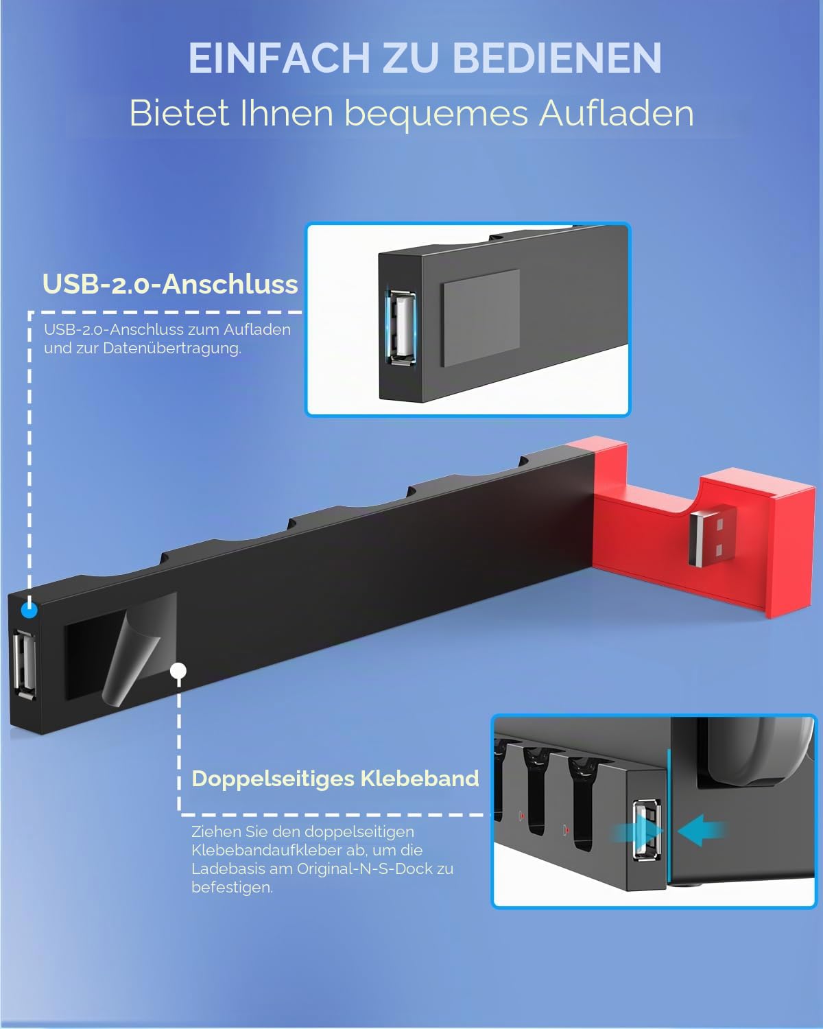 FYOUNG Controller Ladestation für Joy Con kompatibel mit Nintendo Switch & Switch OLED, Switch Ladestation Zubehör für JoyCons mit LED-Anzeige - Schwarz 6