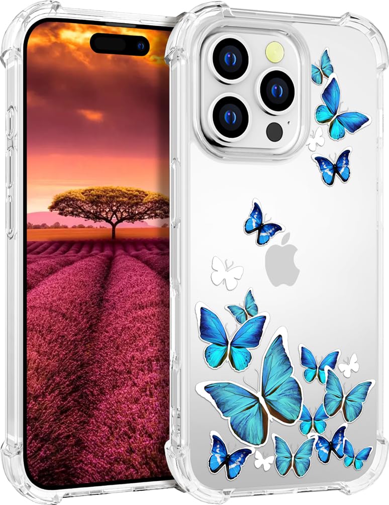 Topgraph Compatible with Iphone 16 Pro Case Designer Cute Clear For Women,Cute Silicone Transparent Phone Cover Case Butterflies Design