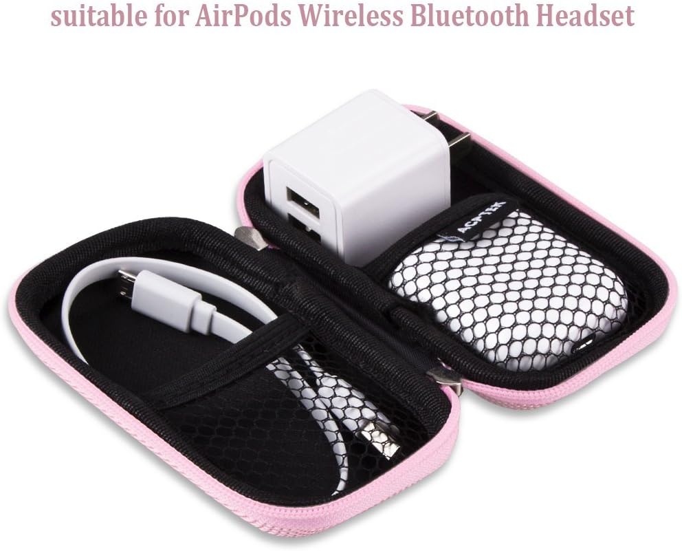 AGPTEK MP3 Player Case, Portable Clamshell Headphones Cover, Holder with Metal Carabiner Clip, for 1.8 inch MP3 Players, iPod Nano, iPod Shuffle, Apple Airport, Pink