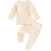 GOOCHEER 2Pcs Newborn Baby Girl Coming Home Outfit Mitten Cuffs Solid Knitted Long Sleeve T-Shirt Tops Pans Set Fall Clothes
