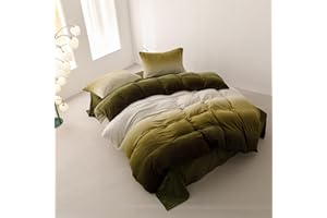 Wellboo Army Green Gradient Velvet Duvet Cover Sets Queen Green White Fluffy Bedding Covers Women Gradient Dark Green Flannel Quilt Cover Farmhouse Watercolor Comforter Covers Sherpa Fuzzy Plush Bed
