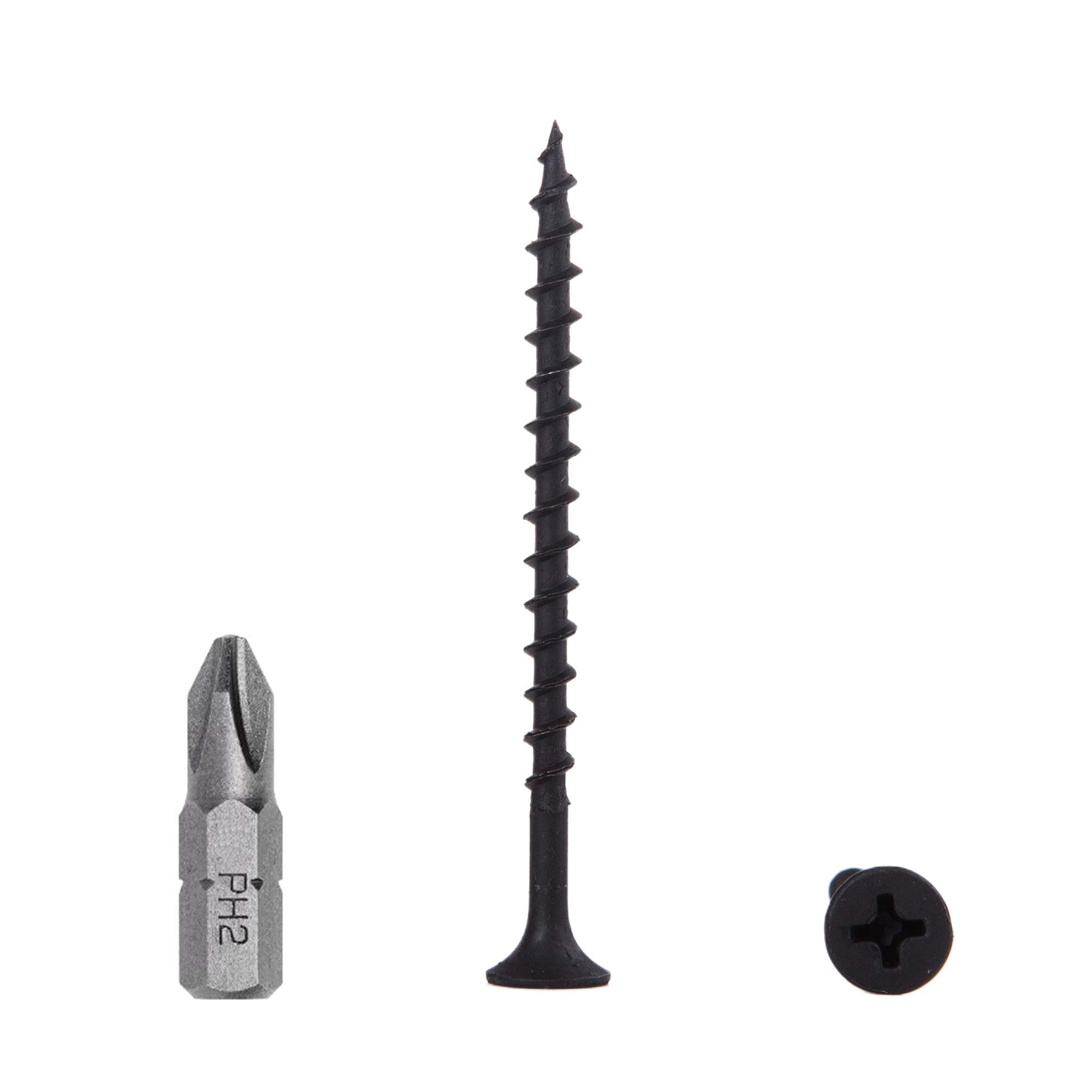(Pack of 100 pcs) Black Phosphate Carbon Steel 3.5 x 55 mm Drywall Screws, Wood Screws, Phillips Bugle Head, Chipboard Fasteners (100, 3.5 x 55 mm)
