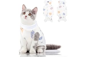 SUNFURA Cat Recovery Suit, Kitten Surgical Full Bodysuit for Abdominal Wound Protector Anti Licking After Surgery, Professional Bandages Cone E-Collar Alternative for Small Male & Female Pets