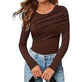 ZESICA Women's Fall Long Sleeve Tops 2026 Casual Crewneck Ruched Shirts Slim Fit Going Out Y2K Blouses