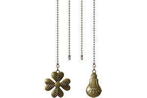 ELFCAB Ceiling Fan Pull Chain Four-Leaf Clover Shape & Light Bulb Shape Ornaments Suitable for all Standard 3mm Diameter ceiling fans(Antique Brass)
