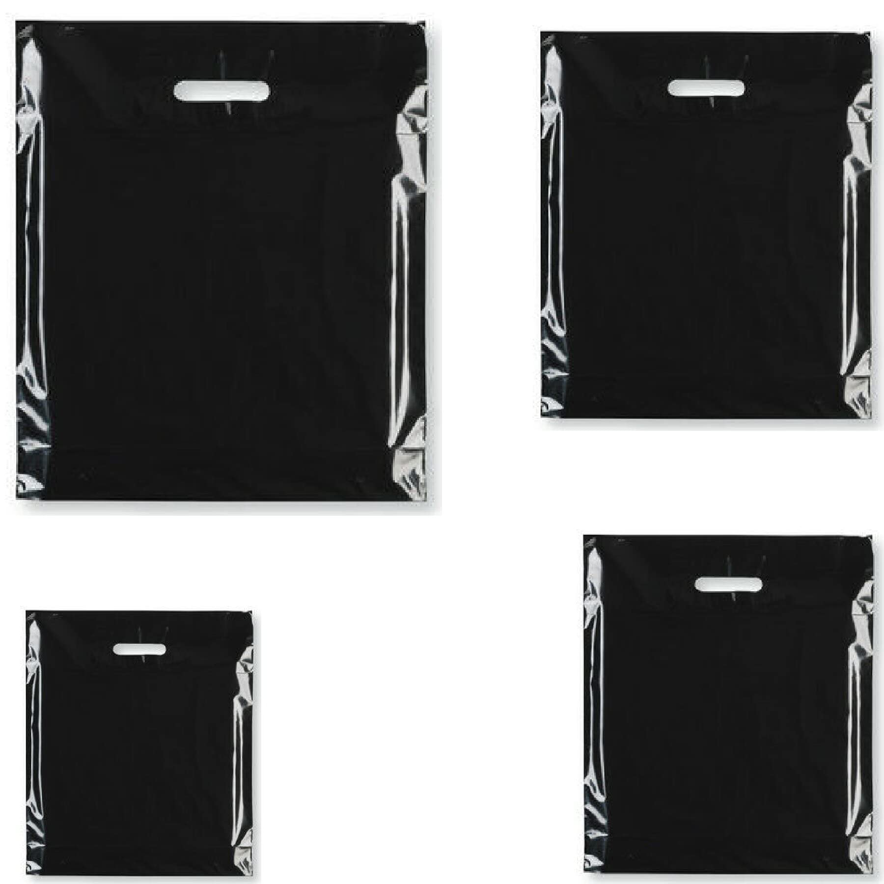My Shopfittings 100x HEAVY DUTY STRONG COLOREDFULL PLASTIC CARRIER PATCH HANDLE BAGS, PARTY, BOUTIQUE GIFT BAGS (Black, 15 x 18) โ image 1
