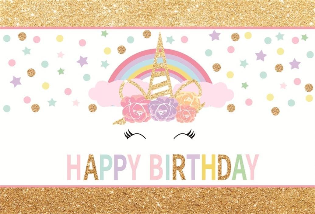 AOFOTO 6x4ft Sweet Unicorn Backdrop Happy Birthday Party Decoration Photography Background Abstract Horse Horn Star Confetti Kid Baby Girl Artistic Portrait Cartoon Banner Photo Studio Props Wallpaper