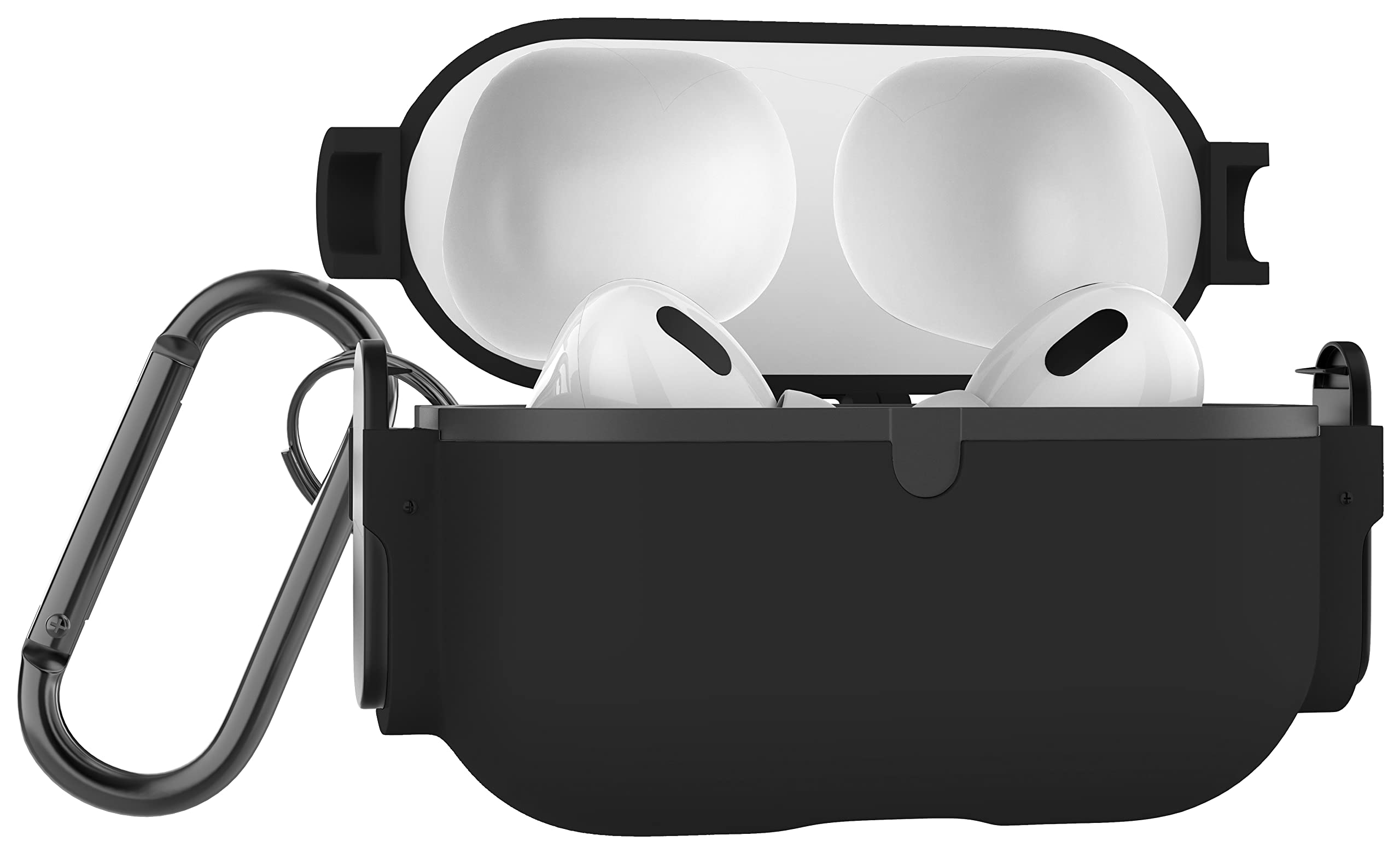 MyGadget Hard Case compatible with Apple Airpods Pro 2nd Generation (2022) - Shockproof Cover for Earphones with silicone lining and clip opening - Black