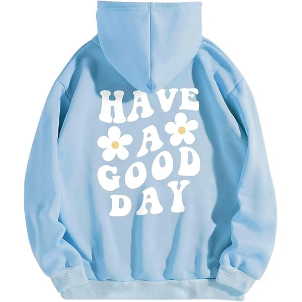 Women's 'Have A Happy Good Day' Graphic Hoodie - Oversized Drop Shoulder Fleece Pullover, Sky Blue XX-Large - View #7