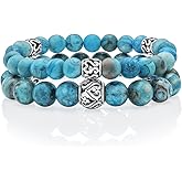 VY JEWELRY Blue Lace Agate Bracelet 8/10MM Dia Matte Stones with 925 Sterling Silver Beads for Men and Women