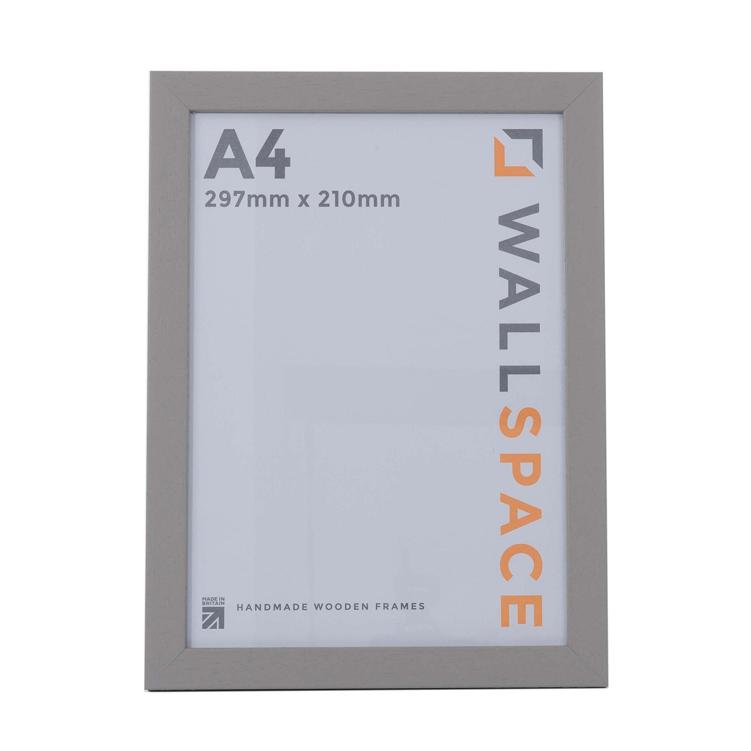Wall Space A4 Grey Picture Frame | Grey A4 Photo Frame | 297x210mm | 297 x 210mm | 29.7x21.0cm | Solid Wood Wooden with Real Glass | Handmade in UK | Certificate Diploma
