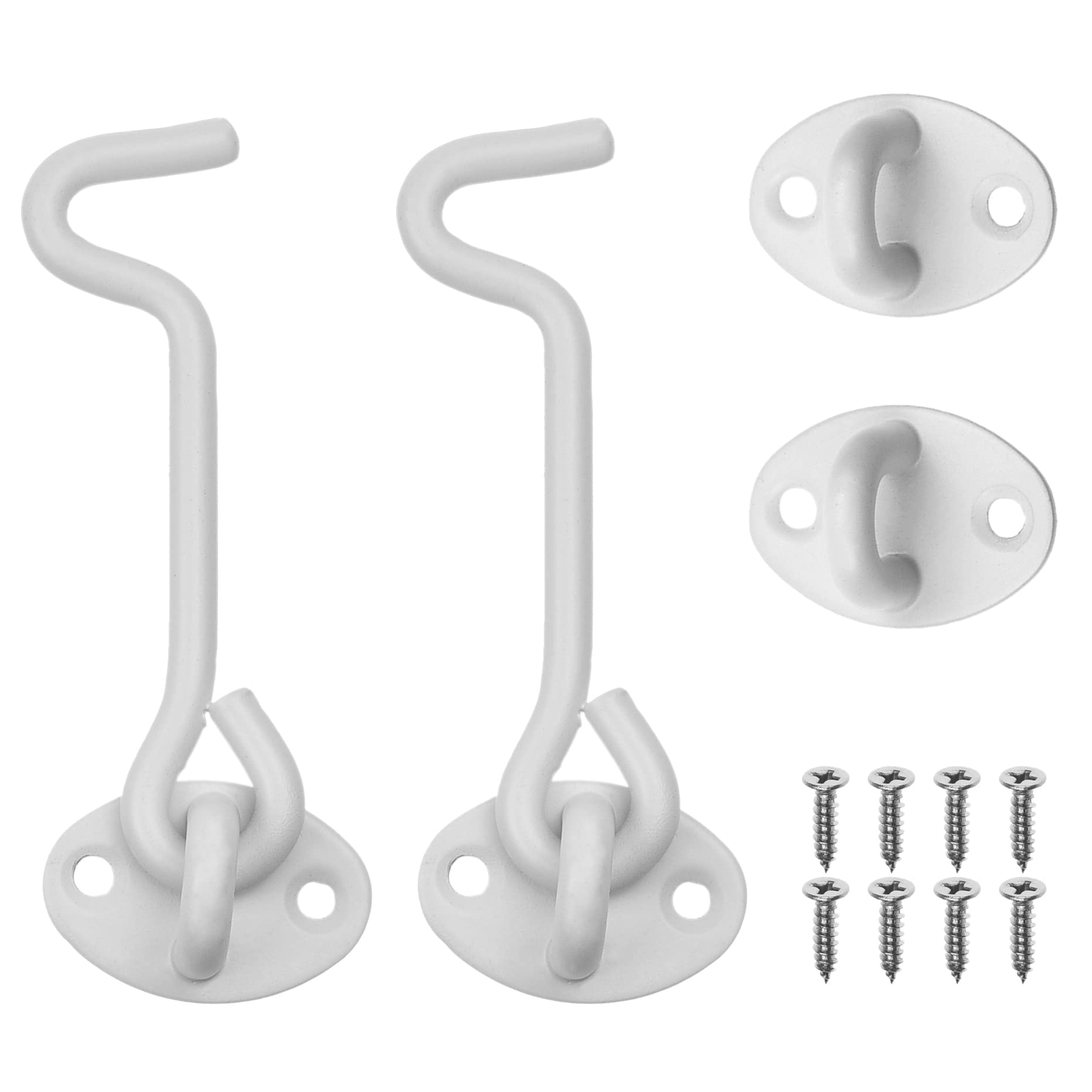 Kare & Kind 2X Hook and Eye Latch (4-inch) - with Mounting Screws - Heavy Duty Locks for Door, Gates, Barns, Bathrooms, Cabins - Powder Coated Anti-Rust Material - for Security and Privacy - (White)