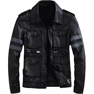 Muzqey Men’s Leon Kennedy Leather Jacket – Resident Evil RE6 Cosplay Jacket – Leon S. Kennedy Gaming Inspired Costume