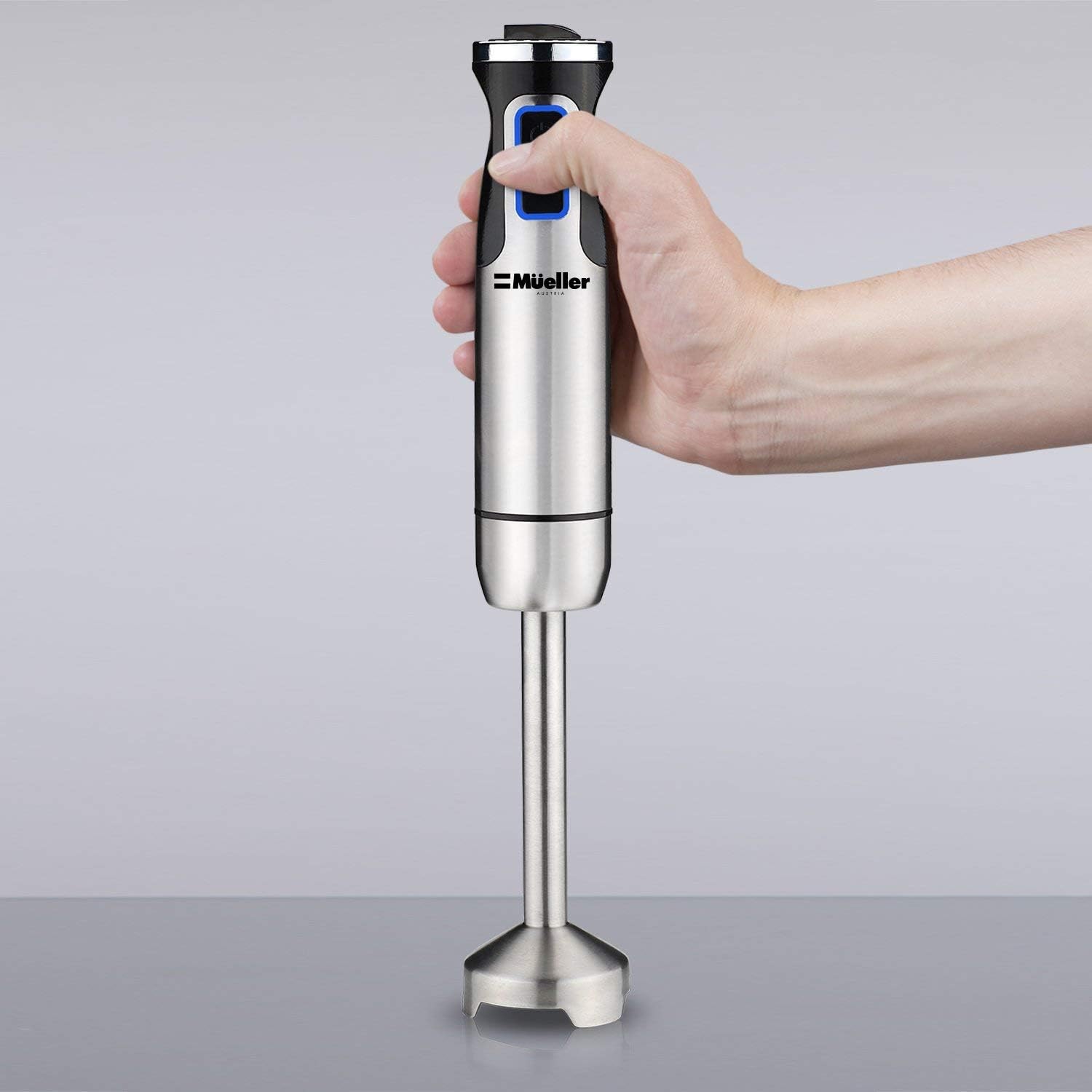 Mueller Austria Ultra-Stick 500 Watt 9-Speed Immersion Multi-Purpose Hand Blender Heavy Duty Copper Motor Brushed 304 Stainless Steel With Whisk, Milk Frother Attachments: Kitchen & Dining