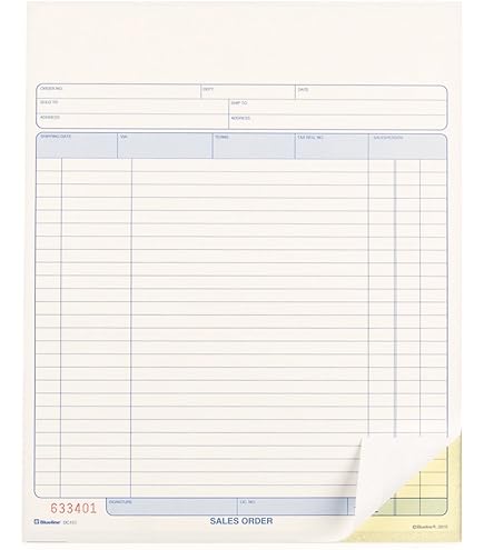 Blueline Sales Orders, 50 Carbonless Numbered Triplicates