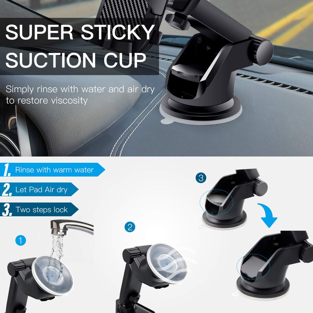 Veroyi Car Phone Mount, 3-in-1 Extendable Dashboard Windshield Car Air Vent Cell Phone Holder, One-Button Release Design, Compatible with 4-6.5” Mobile Phone Devices