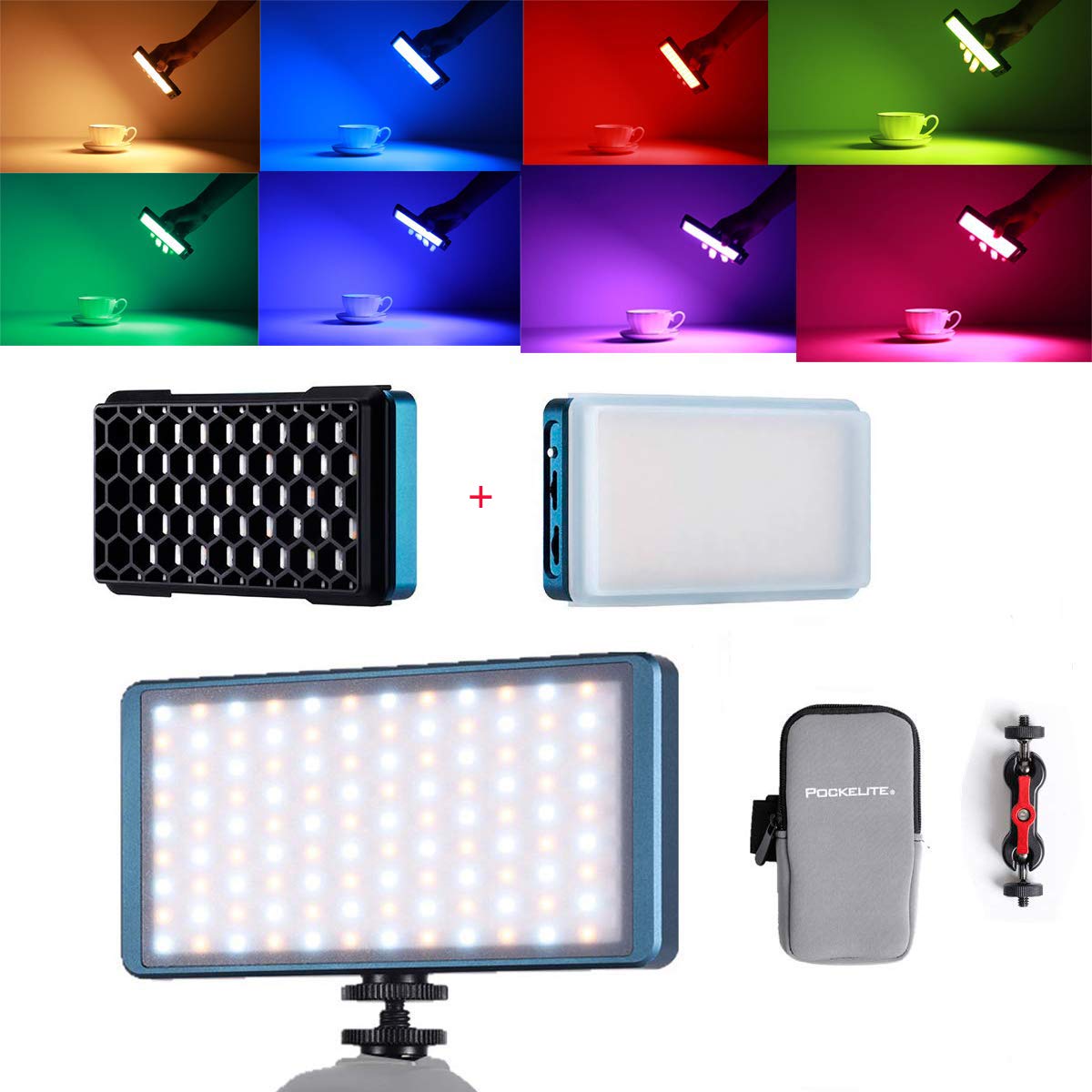 Falcon Eyes F7 Video Light With Softbox and Honeycomb Grid On Camera Light Portable12W RGB 2500K-9000K Bi Color LED Pocket Size 360 ° Full Color CRI 98 20 Lighting Effects Built-in battery